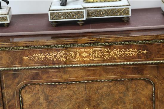 A Victorian burr walnut and marquetry credenza, W.5ft 8in. D.1ft 4in. H.3ft 6.5in.